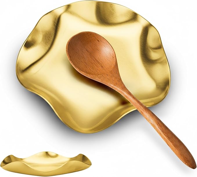 VanlonPro Stainless Steel Spoon Rest, Spatula Ladle Holder, Stainless Steel Utensil Spoon Rest Holder, Brushed Finish, Dishwasher Safe 5.9 Inch (Flower Gold 1PC) by VanlonPro
