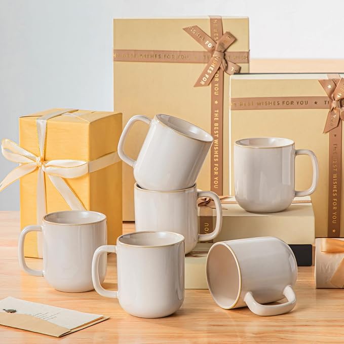 vancasso 16 oz Coffee Mugs Set of 6, Large Ceramic Mug with Handle, Unique Glaze Coffee Cups for Latte, Cappuccino & Hot Cocoa, Dishwasher & Microwave Safe, Beige, Series PLAYA - Image 7