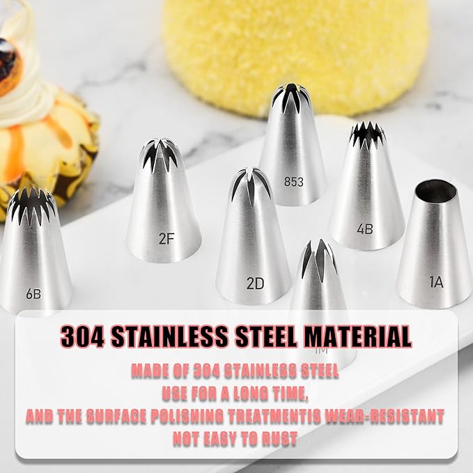Piping Tips, 7 Pcs Stainless Steel Flower Icing Piping Nozzles Cake Decorating Tips Baking Tool for Cream Cupcake Cookie