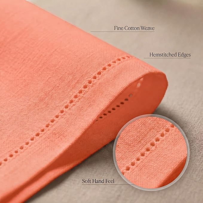 Urban Villa Hemstitch Cloth Dinner Napkins Cotton 20”x20” (Set of 12)- Orange - Image 5