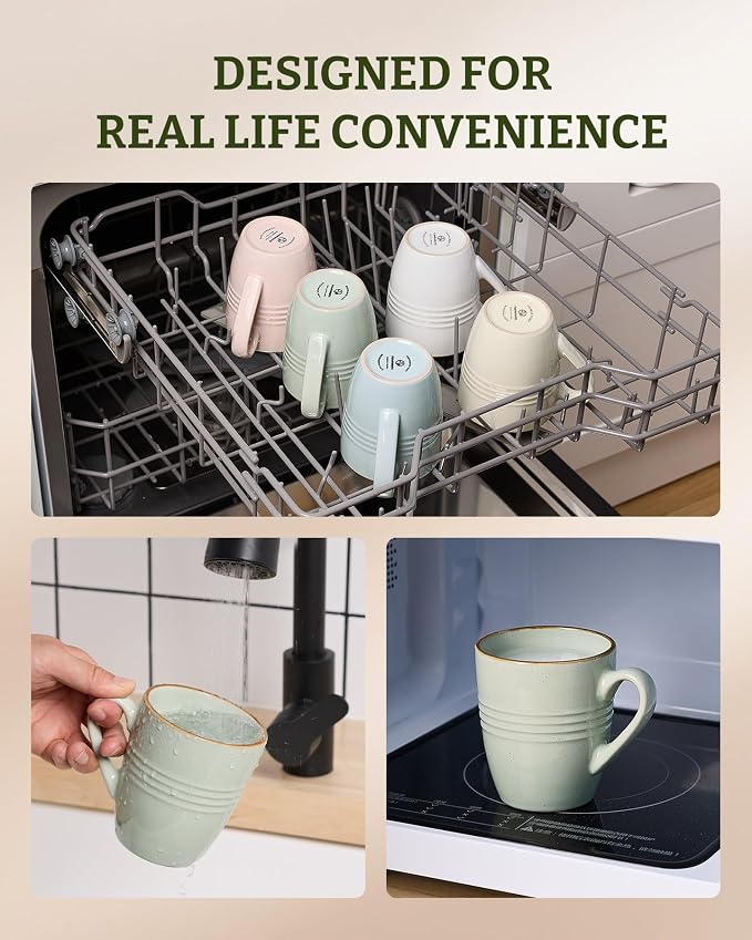 famiware Jupiter Coffee Mugs Set of 4, 14 OZ Coffee Mug, Microwave and Dishwasher Safe, Coffee Cups with Handle for Coffee, Tea, Cocoa, Milk, Light Green (Pack of 2) - Image 5