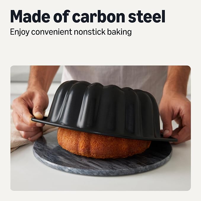 Amazon Basics Nonstick Carbon Steel Fluted Cake Pan, Dishwasher and Oven-Safe, 10 inch, Black - Image 3
