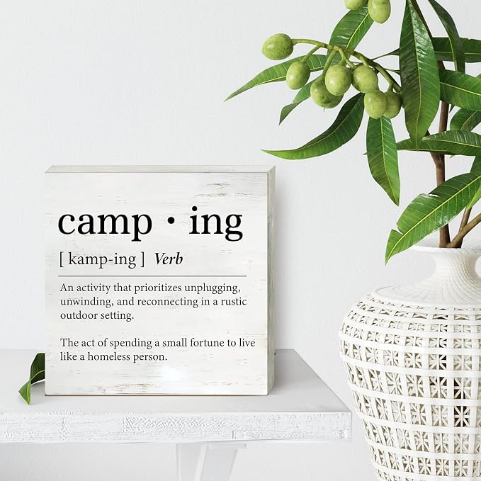 Funny Camping Definition Wood Box Sign Home Decor Rustic Camping Wooden Box Sign Block Plaque for Wall Desk Decoration - Image 4