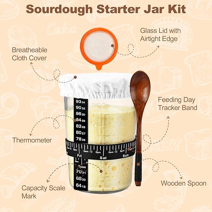 Sourdough Starter Kit 13Pcs Sourdough Bread Baking Supplies, Complete Bread Making Tools 9in Round & 10in Oval Silicone Banneton Proofing Basket Set with Sour dough Starter Jar