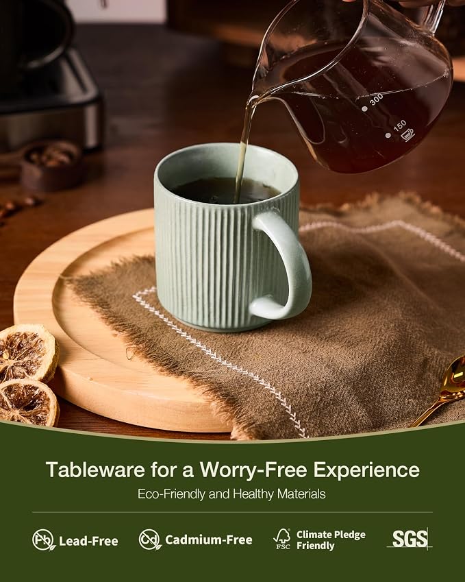 famiware Coffee Mug Set for 8, Star 12 oz Catering Mugs Cup Set with Handle for Coffee, Tea, Cocoa, Milk - Ceramic Stoneware Drinkware Set, Matte Green - Image 2