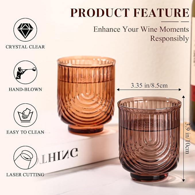 Venus Vintage Drinking Glasses Set of 6-15oz Hand-Blown Highball Ribbed Glassware, Arch Design Cocktail Glasses for Whiskey Water Beverages Ice Coffee Juice Milk - Image 3