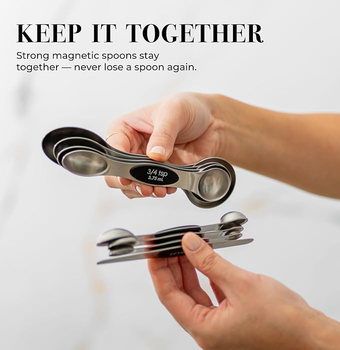 Styled Settings Stainless Steel Magnetic Measuring Spoons Set with Leveler | 8-Piece, Dual Sided, Stackable, BPA Free, Stainless Steel Measuring Spoons for Dry & Liquid Ingredient - Fits in Spice Jars - Image 2