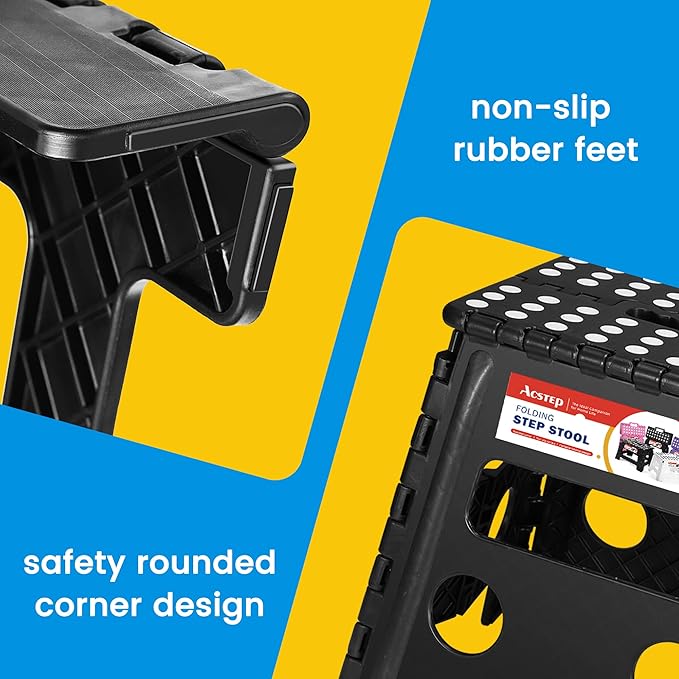 ACSTEP 13 Inch Folding Step Stool, Non-Slip Surface for Adults/Kids, Black | Collapsible Heavy Duty Foldable Stools, Portable Foot Stepping Stool Holds 300 lb, Kitchen Bathroom Outdoor, with Handle - Image 6