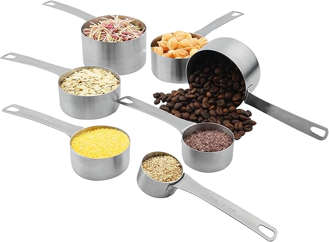 Smithcraft Measuring Cups Set of 7, 18/8 Stainless Steel Measuring Cups with 1/8, 1/4, 1/3, 1/2, 2/3, 3/4 & 1 Cup for Kitchen & Baking, Dry and Liquil Metal Metric Measure Cups Set