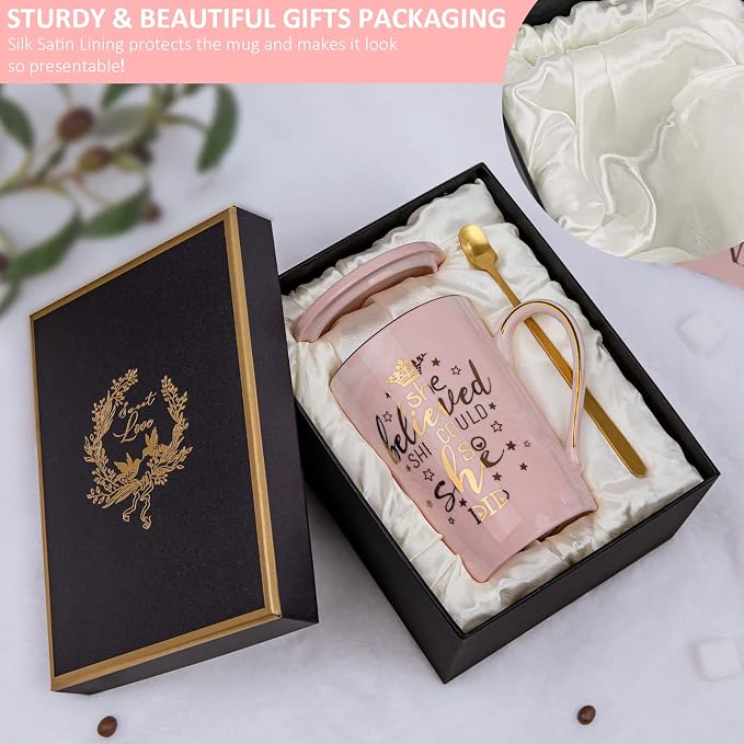 Graduation Gifts for Her 2026 - She Believed She Could So She Did Mug - Valentines Spiritual Motivational Congratulations Gifts for Women, 14oz Pink Ceramic Marble Gold Print Coffee Cup, Nicely Boxed - Image 7