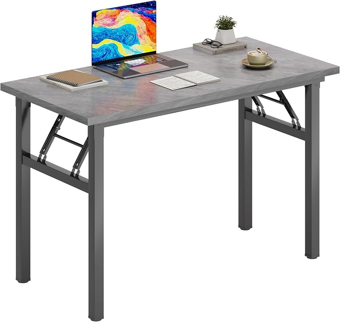 DlandHome 31.5 Inch Small Folding Computer Desk for Home Office, Grey | Foldable Writing Table for Small Spaces Bedroom, No Assembly Required, Wood Top Metal Frame, Collapsible Compact Easy Storage by DlandHome