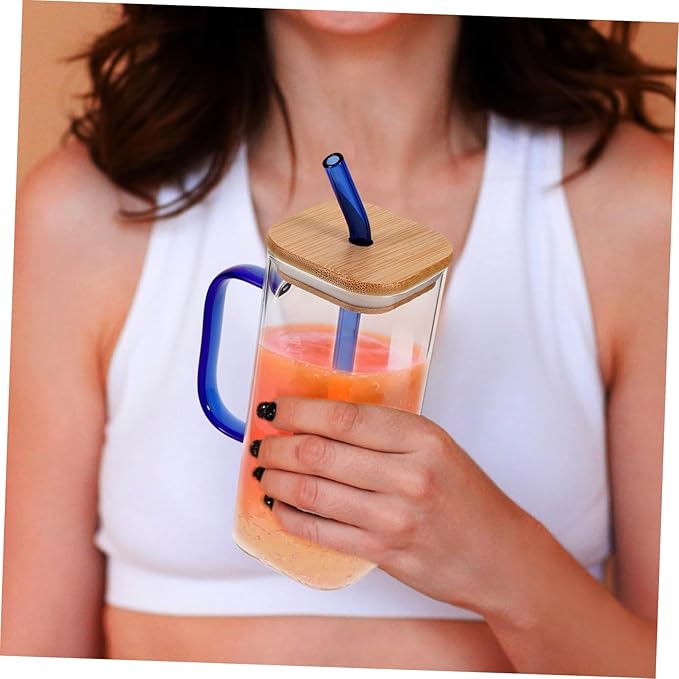 Clear Glass Tumbler with Lid and Straw High Temperature Resistant Transparent Cup for Coffee Milk Tea and Beverages Drinking Glass with Handle for Home Office and Party Use