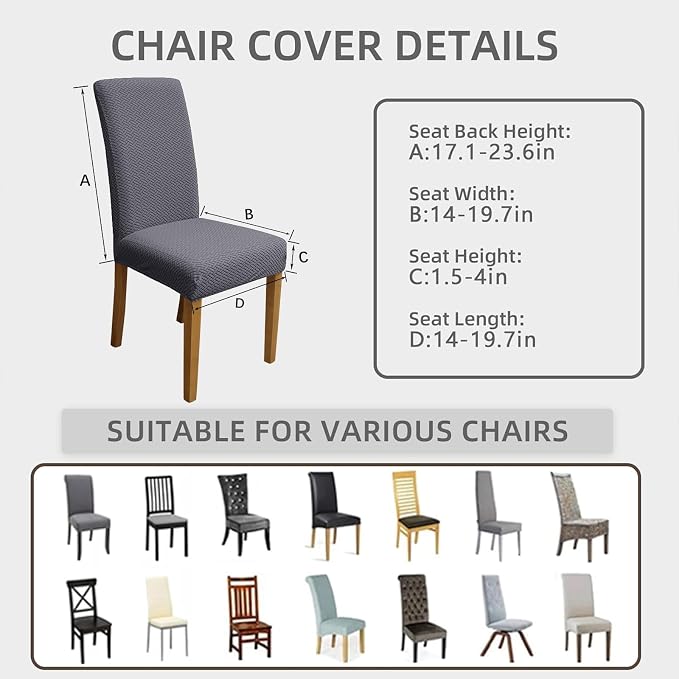 Promindfly Dining Chair Covers, 3D Jacquard Fabric Chair Covers for Dining Room, Anti-Scratch Chair Covers Set of 6, Stretch Washable Dining Chair Covers for Kitchen, Hotel - Image 5
