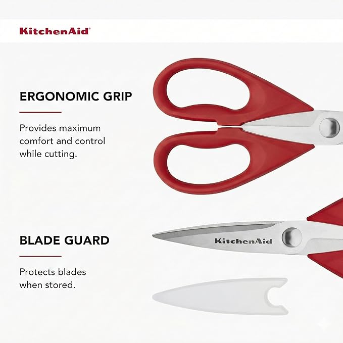 KitchenAid All Purpose Kitchen Shears with Protective Sheath Durable Stainless Steel Scissors, Dishwasher Safe, Soft Grip Comfort Handle, 8.72 Inch, Red - Image 6