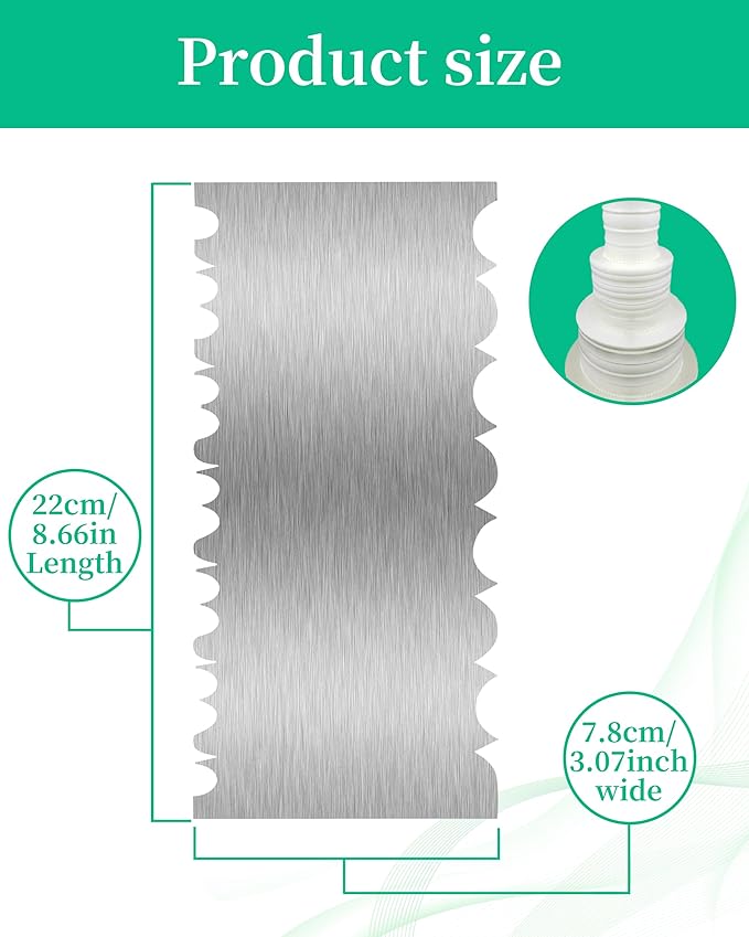 Cake Scraper Smoother Cake Decorating Supplies Kit 8.6 Inch Metal Bench Scraper for Baking Buttercream Smoother Stainless Steel Frosting Cake Comb Edge Side Jagged Comb for Cream Cake-3