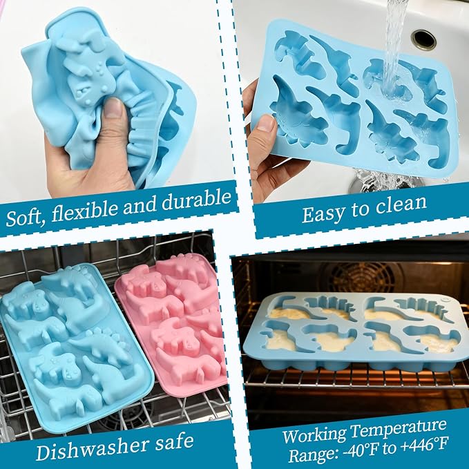 Dinosaur Silicone Mold, 2-Pack Dinosaur Chocolate Molds 16 Cavity | 3D Cute Dinosaurs Animal Candy Molds for Ice Cubes, Jelly, Pudding, Cake Decorations, Cookies, Soaps, Birthday Party - Image 6