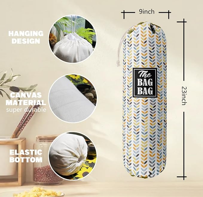 E-1 Leafage Grocery Bag Holder & Organizer - Wall Mount Plastic Bags Storage Container Dispenser - Kitchen Gifts For Women, Family & Friends - Image 3