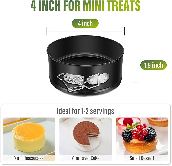 Vakoo 4 Inch Mini Springform Pan - Nonstick, Leakproof Mini Cheesecake Pan for Baking, Easy Release, No Parchment Paper Needed, Set of 4 - Image 2