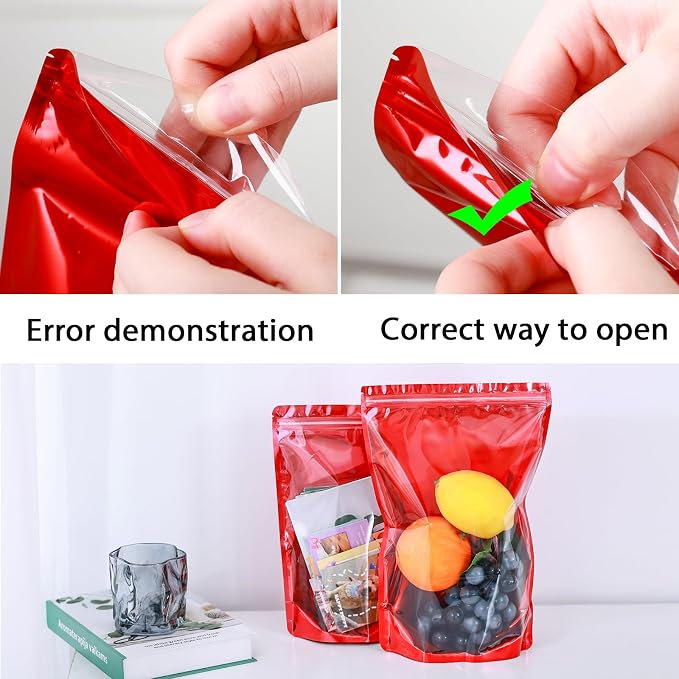 150 Pcs Mylar Bags for Food Storage, 5x8 Mylar Bag with Window Stand Up, Small Holographic Resealable Bags Smell Proof Bag Food Packaging for Small Business Freeze Dried Candy Jewelry Foil Packaging - Image 6
