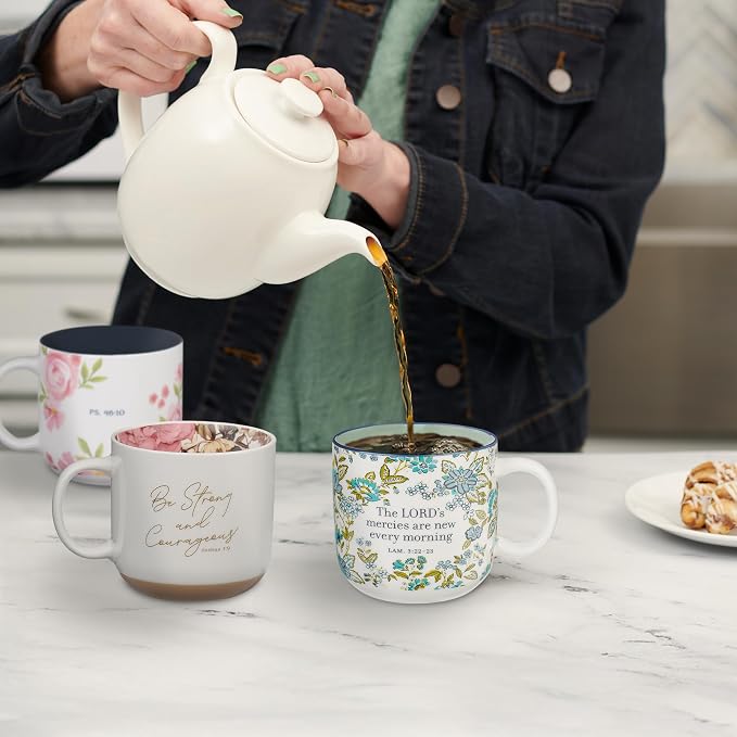 Christian Art Gifts Inspiring Ceramic Coffee Mug for Women: Psalm 46:10 Bible Verse, Dishwasher & Microwave Safe Novelty Cup, Encouraging Gift for Women, White & Navy Blue Multicolor Floral, 14 oz. - Image 5