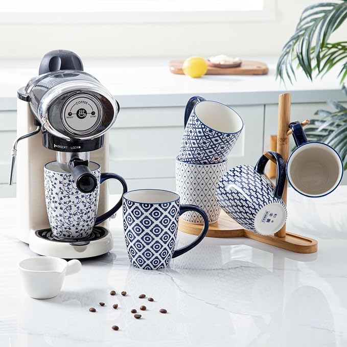 Ceramic Coffee Mugs Set - 16 Oz Large Porcelain Tea Cups with Handle for Men Women Latte Cocoa Cappuccino - Christmas Housewarming Gift - Dishwasher Safe - Set of 6 - Vintage Blue - Image 9