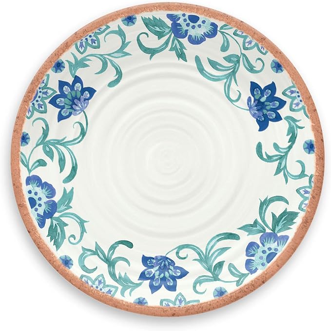 TarHong Rio Turquoise Floral Dinner Plate, 10.5", Melamine, Set of 6 - Image 3