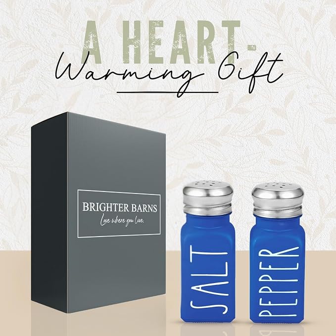 Blue Salt and Pepper Shakers Set by Brighter Barns - Cute Glass Shakers with Stainless Steel Lids - Modern Farmhouse Kitchen Decor and Accessories for Home, Restaurants, Hotel, Vacation Rental (Blue) - Image 5