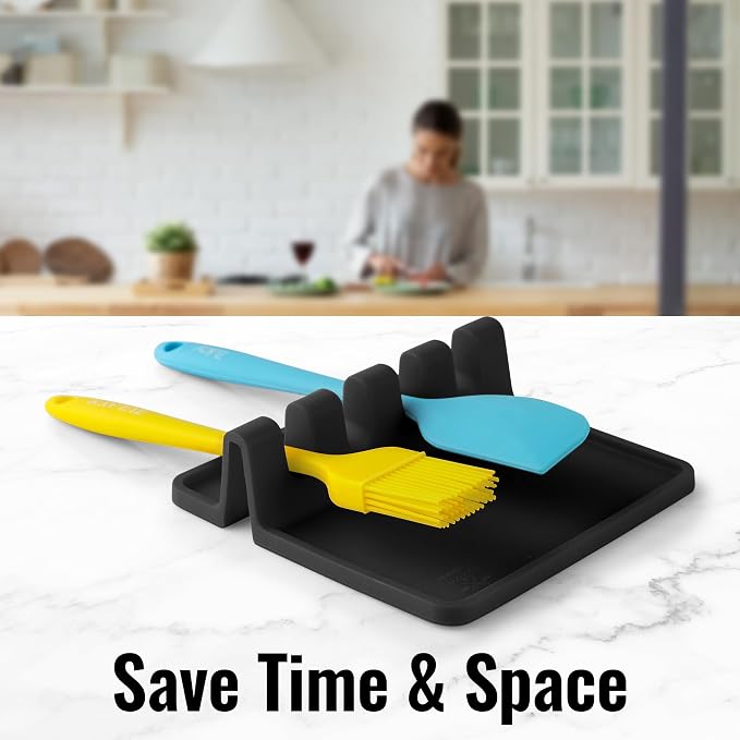 Zulay Kitchen Silicone Utensil Rest with Drip Pad for Multiple Utensils - BPA-Free, Heat-Resistant Spoon Rest & Spoon Holder for Stove Top - Kitchen Utensil Holder for Ladles & Tongs - Black - Image 6