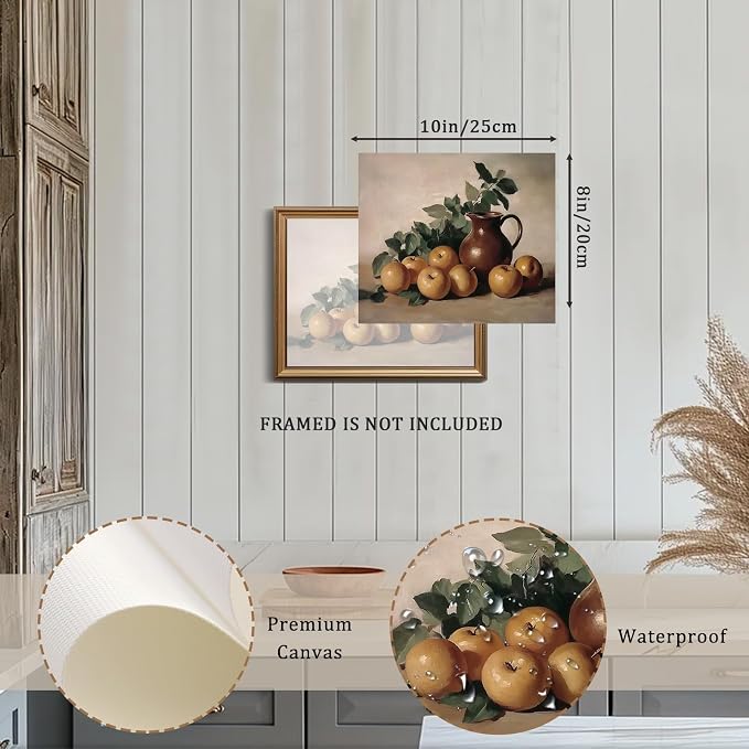 XOCUUI Farmhouse Canvas Vintage Aesthetic Room - Harvest Apples Still Life Oil Painting Artwork Abstract Decor Pictures Prints - Farmhouse Fruit for Bedroom Kitchen 8x10in - Unframed - Image 2