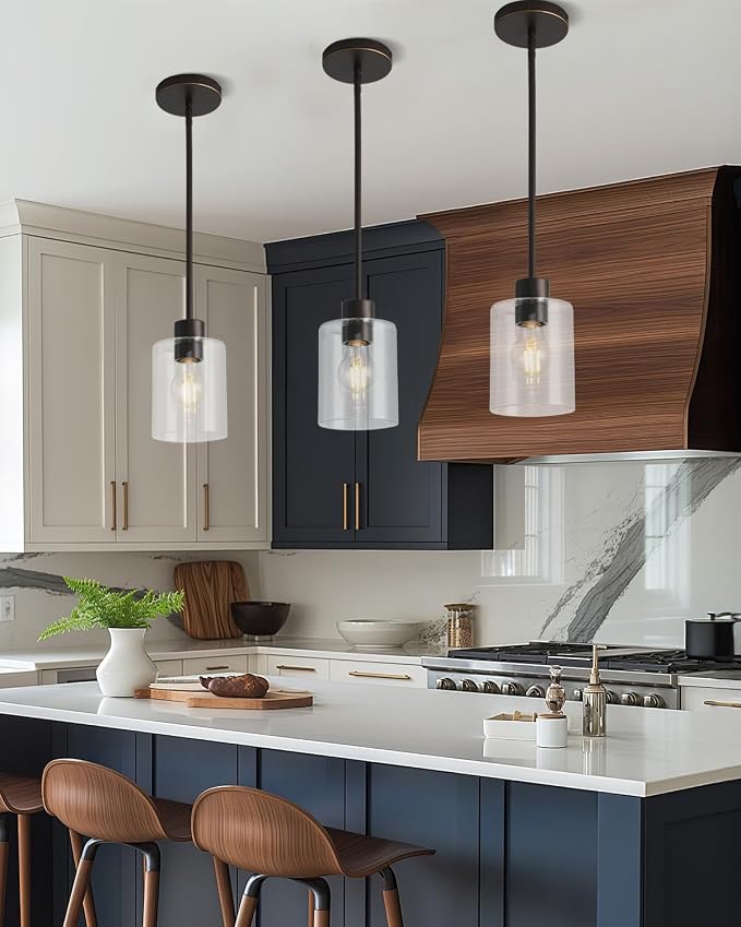 Brown and Gold Pendant Lights Kitchen Island - Clear Glass Pendant Light Fixture Multiple Stems Rods 3 Units 12 Inch 3 Units 4 Inch (1 Pack Brown and Gold Downrod) - Image 7