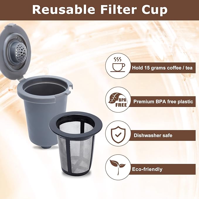 KEEPOW 4PCS Reusable Filter Cup for Cuisinart Coffee Maker Filter Replacement Parts, Reusable Coffee Filters for Cuisinart Single Serve Coffee Maker for HomeBarista Reusable Filter Cup, Gray
