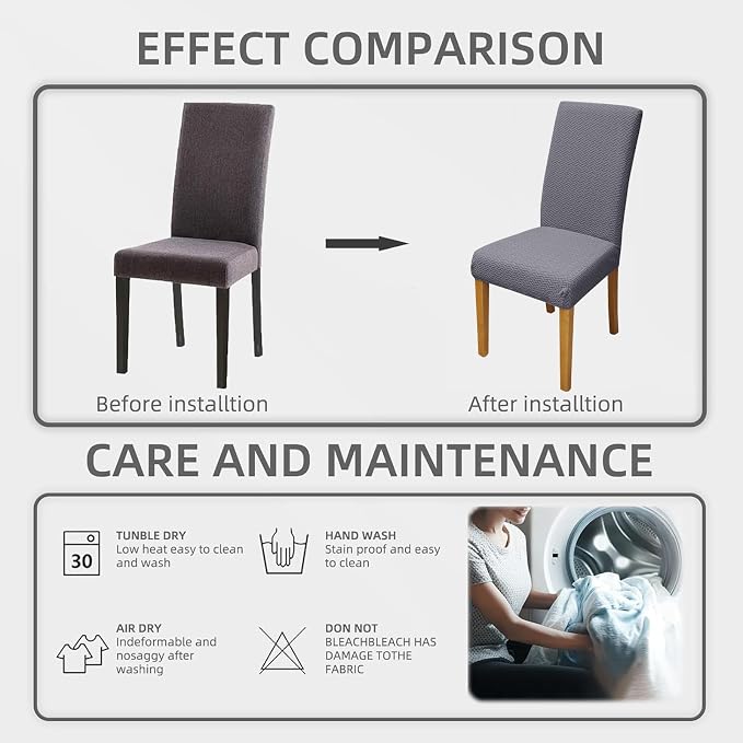 Promindfly Dining Chair Covers, 3D Jacquard Fabric Chair Covers for Dining Room, Anti-Scratch Chair Covers Set of 6, Stretch Washable Dining Chair Covers for Kitchen, Hotel - Image 6