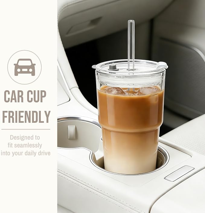 SoulTimes 20oz Clear Tumbler with bamboo Lid and Straw – Iced Coffee Glasses Cups for Smoothie, Matcha, Juice, Water etc. Leakproof and Reusable Glassware Drinking for Travel To Go 【4 Pack】 - Image 9