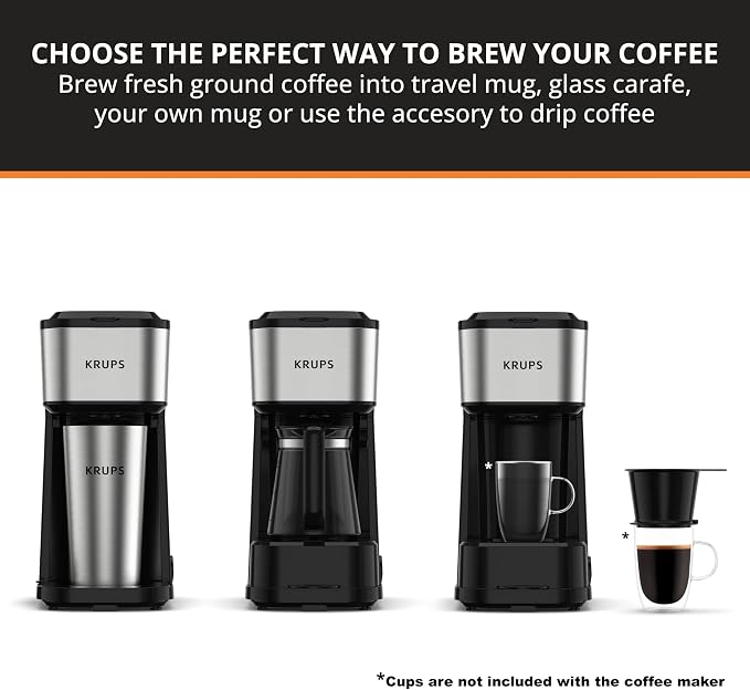 KRUPS Simply Brew Coffee Maker - Multi-Serve 4-in-1 with Stainless Steel Travel Tumbler, Black, 14oz - Image 2