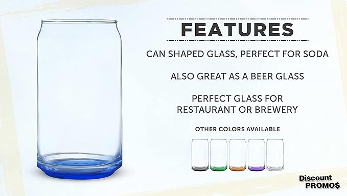 DISCOUNT PROMOS Beer Can Glasses Set of 10, 16 oz. Pint Sized, Soda Can Shape, Glassware, Blue