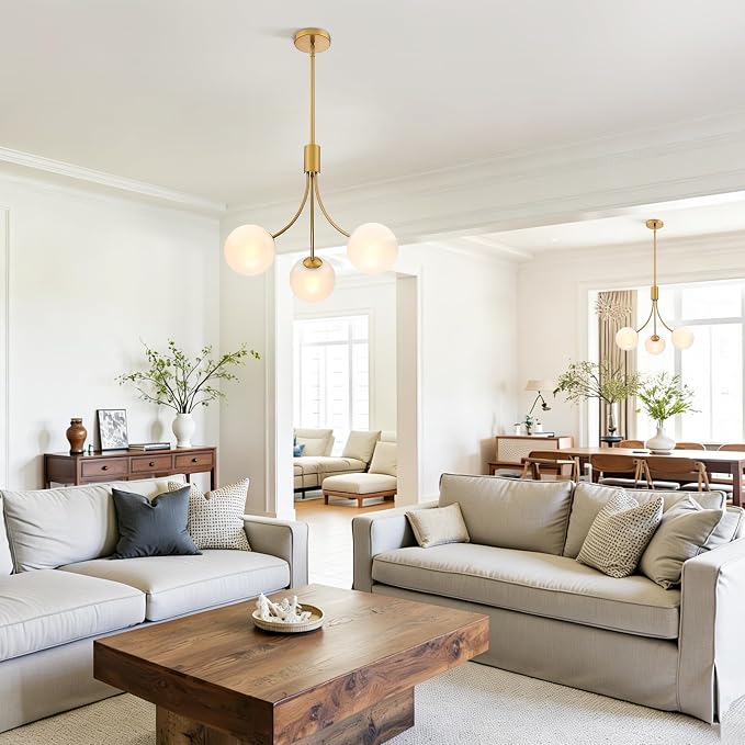 Bubble Chandelier, Modern Glass Gold Sputnik Chandelier 3-Light Ceiling Light Fixture Shades Stylish Bright Lighting for Dining Room Kitchen Bedroom Living Room Foyer Home Decor - Image 6