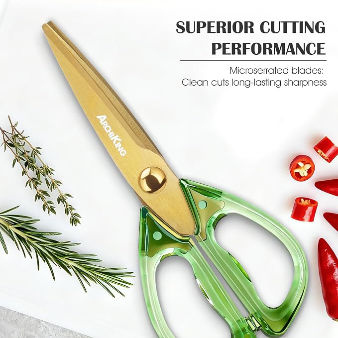 8.0inch Kitchen Shears, Sharp Stainless Steel Meat & Poultry Scissors, Transparent Green Acrylic Handle, All Purpose Utility Cooking Scissors for Kitchen/BBQ/Home/Office - Image 6