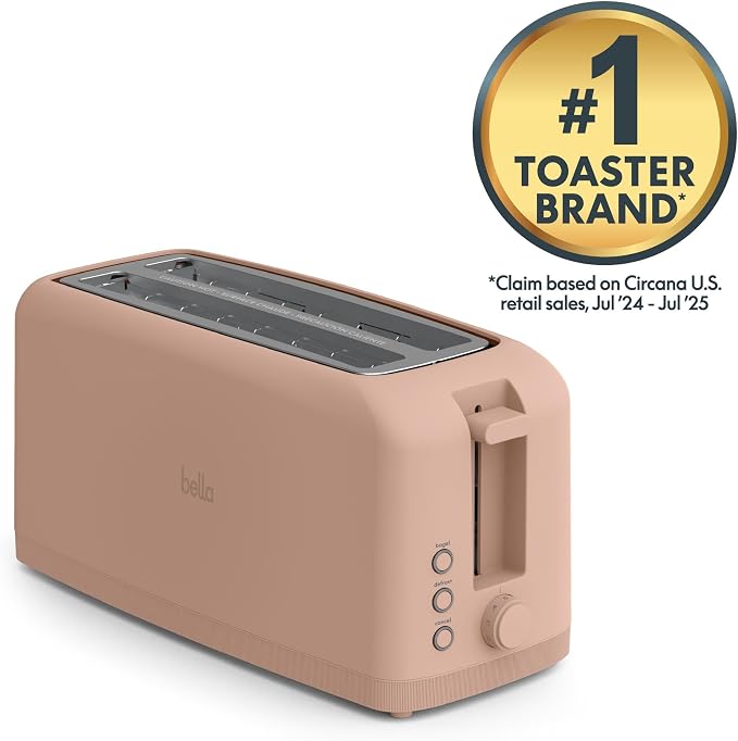 bella 4 Slice Slim Toaster, Fits-anywhere™ Kitchenware, 6 Setting Shade Control with Reheat & Cancel Buttons, Fits Sourdough, 10” Long Slot, Anti Jam & Auto Shutoff, 900 Watt, Blossom - Image 4
