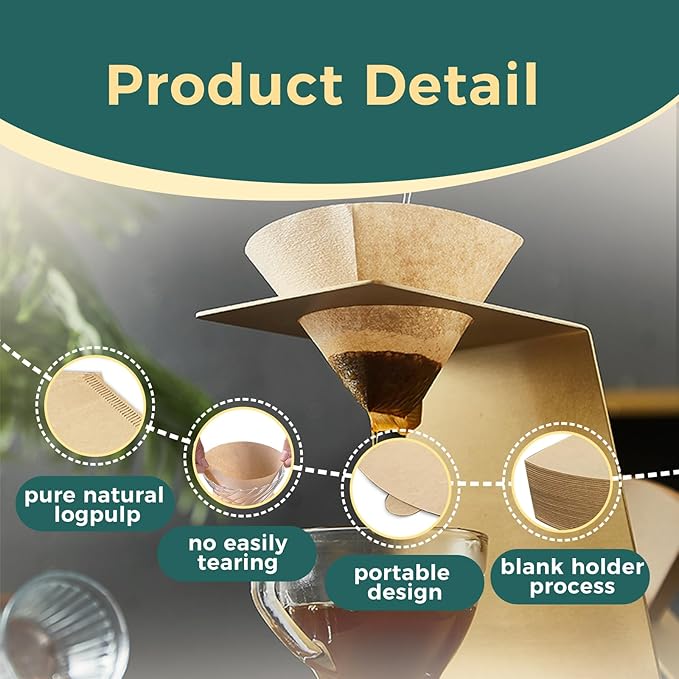 Easy-Dispensing Natural Brown Cone Coffee Filters, V02 Size, 100 Count - Unbleached Paper Filters for Pour Over Brewing, Compatible with Chemex, Hario V60 & More，Box for Easy Use & Tidy Storage