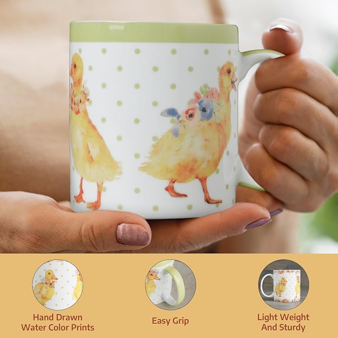 Maison d' Hermine Coffee Mug with Handles Tea Cups (15 Ounce, Pack of 2) | Fine Bone China Coffee Mugs for Hot Beverages Cappuccino Latte Home Restaurant Hotel Spring Summer -Ducklings In Spring - Image 5