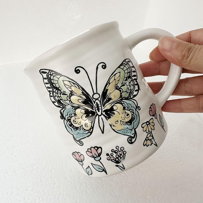 15oz Ceramic Coffee Mug, Hand Painted Tea Cup for Office and Home, Cute Butterfly Mug,Best Gifts for Women and Men,Dishwasher Microwave Safe - Image 2