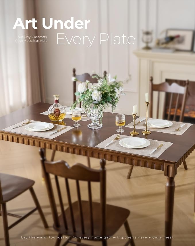 Leetaltree Beige Placemats Set of 12 - Heat Resistant Non-Slip Place mats for Dining Table, Washable Durable PVC Vinyl Woven Table Mats(Beige, 12) - Image 2