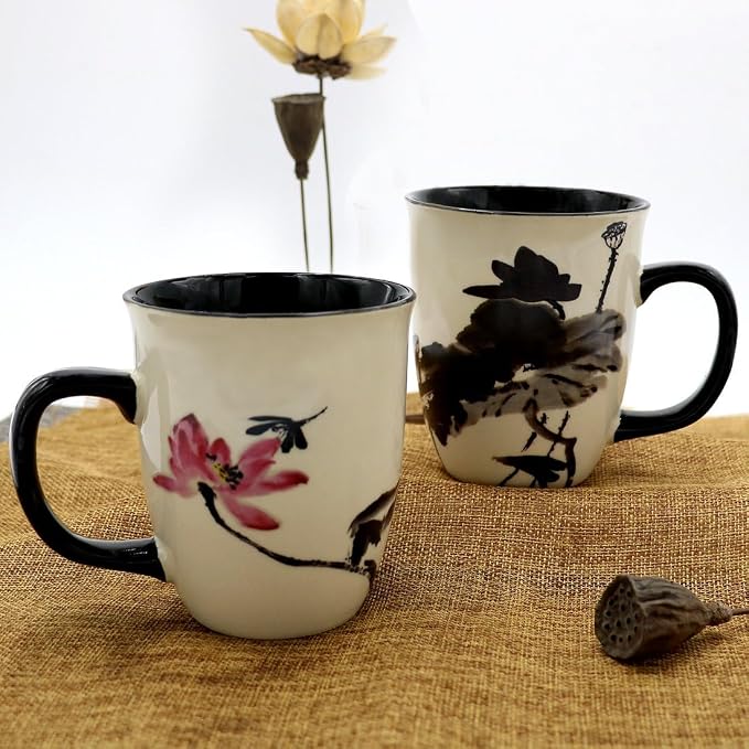 Funny Ceramic Magic Heat Color Changing Art Coffee Tea Mug Lotus Printing Porcelain Mugs for Women Personalized White Green Tea Cup 16 oz Large Coffee Mug for Mom Girl Grandma And Man - Image 6