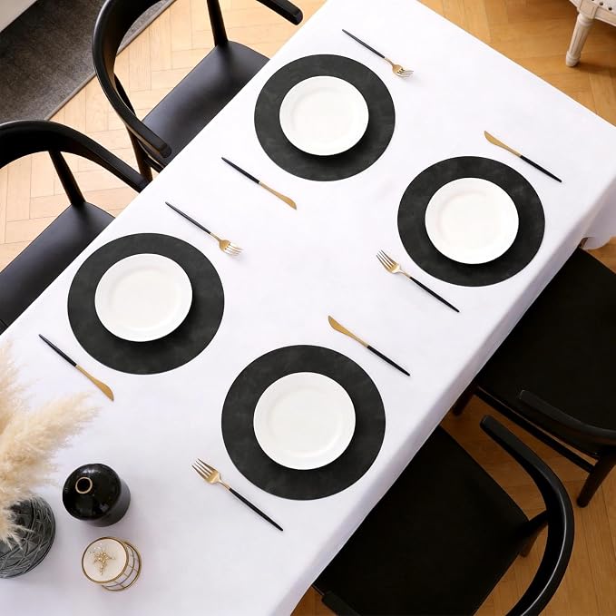 MOSAYT 13 Inch Round Vinyl Placemats Set of 6 - Faux Leather 100% Waterproof Oil-Proof Wipeable PU Place Mats, Heat Resistant Reversible Table Mats for Kitchen, Dining, Outdoor, Black - Image 5