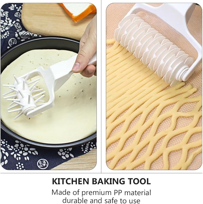 Homoyoyo 2pcs Practical Pizza Needle Roller Dough Puncher Baking Tool Made of Sturdy Pp Material, Easy to Use and Convenient for Kitchen Pizza Dough Preparation in White - Image 3
