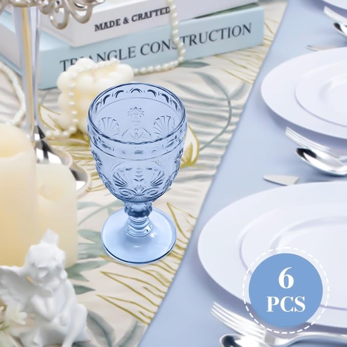 6 Pcs Blue Wine Glasses,Goblet Glasses,Vintage Glassware, Made of Sturdy and Durable Glass Can be Used for Weddings, Everyday Fun Parties and More! - Image 5