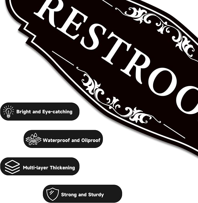Restroom Sign for Business and Home,Self-adhesive Unisex Bathroom Sticker | Waterproof Vinyl Toilet Decor for House,Office,Shop,Door（Black） - Image 3