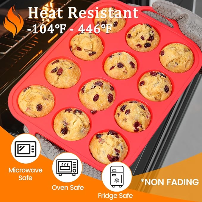 CAKETIME Silicone Muffin Pans for Baking, Metal Reinforced Frame Regular 12 Cups & Mini 24 Cups Cupcake Pan Set Nonstick Muffin Pan for Homemade Baking Easy to Handle - Image 5