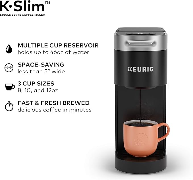 Keurig K-Slim Single Serve K-Cup Pod Coffee Maker, Multistream Technology, 3 Brew Sizes, Slim and Sleek Design, 46oz Removable Reservoir, Black | Multistream Technology, 3 Brew Sizes, Sleek Design, Removable Reservoir - Image 5
