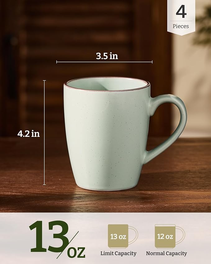 famiware Venus Coffee Mugs for 4, 13 oz Mug Set, Dringking Cup with Handle for Coffee, Tea, Cocoa, Milk, Light Green - Image 4
